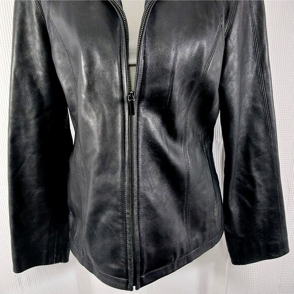 NINE WEST! SLEEK & SUPPLE BLACK GENUINE LEATHER ZIPPER FRONT JACKET, COAT! SZ M - Picture 7 of 13